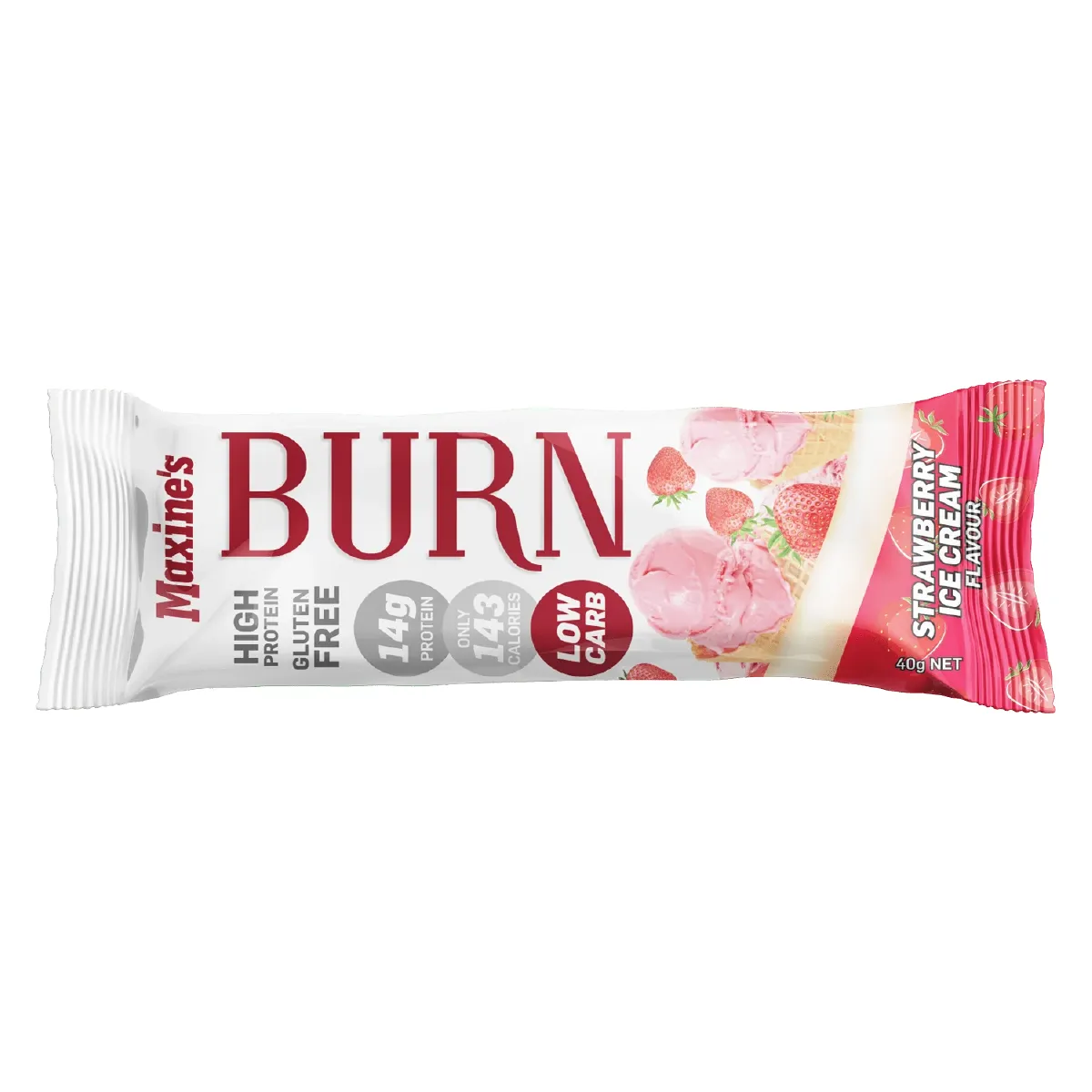 Maxine's Burn Protein Bars Strawberry Ice Cream 40g (Box of 12)