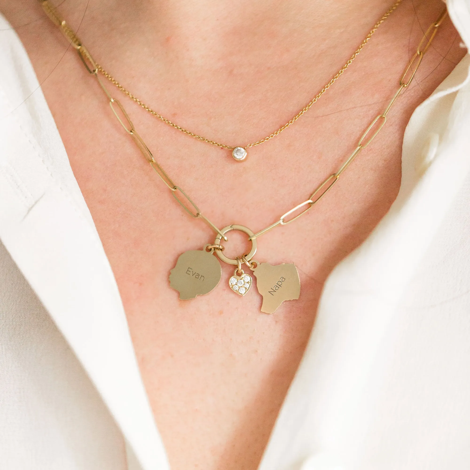 Medium Weight Paperclip Chain Necklace with Charm Holder