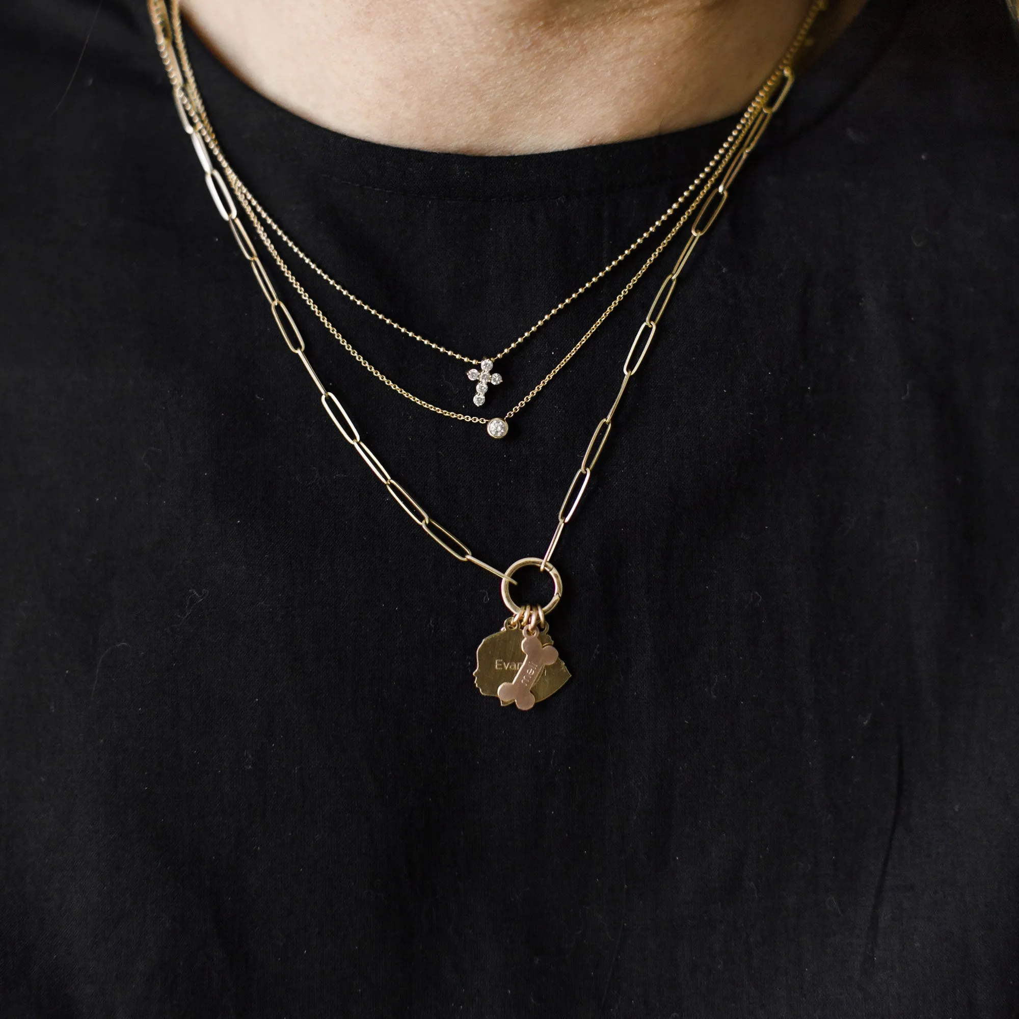 Medium Weight Paperclip Chain Necklace with Charm Holder