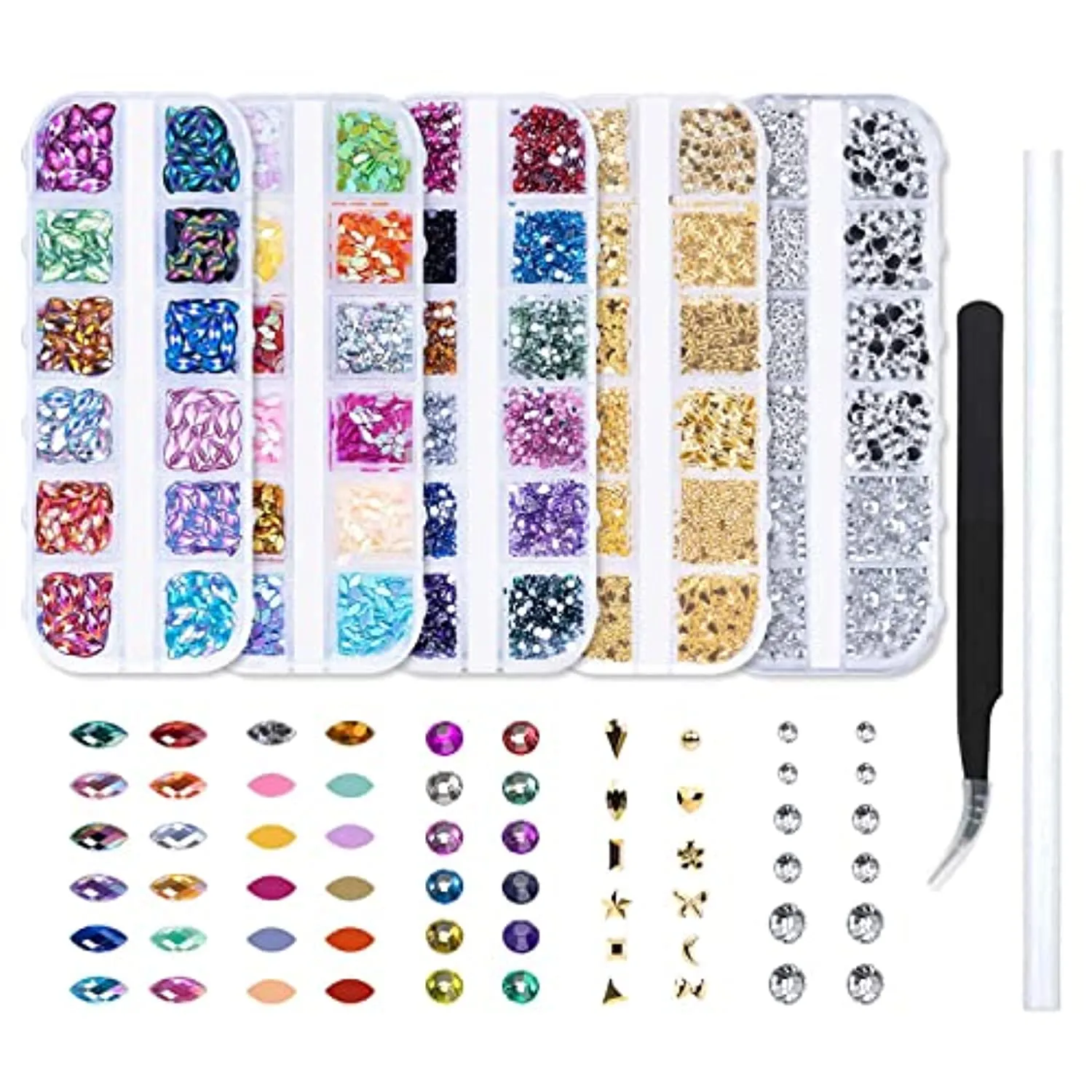 MelodySusie Nail Kit Set Professional Acrylic with Everything, Nail Rhinestones 60 Styles Round & Multi-Shape Nail Gems for Nail Art Decoration