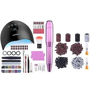 MelodySusie Nail Kit Set Professional Acrylic with Everything, Portable Electric Nail Drill, 48W UV LED Nail Lamp, 3D Nail Art Decoration, All-In-1 Compact Efile Electrical File Kit for Gel Nails