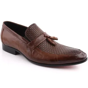 Men “RAWSON” Textured Vamp Moc Toe Dual Shade Tassel Loafer Shoes