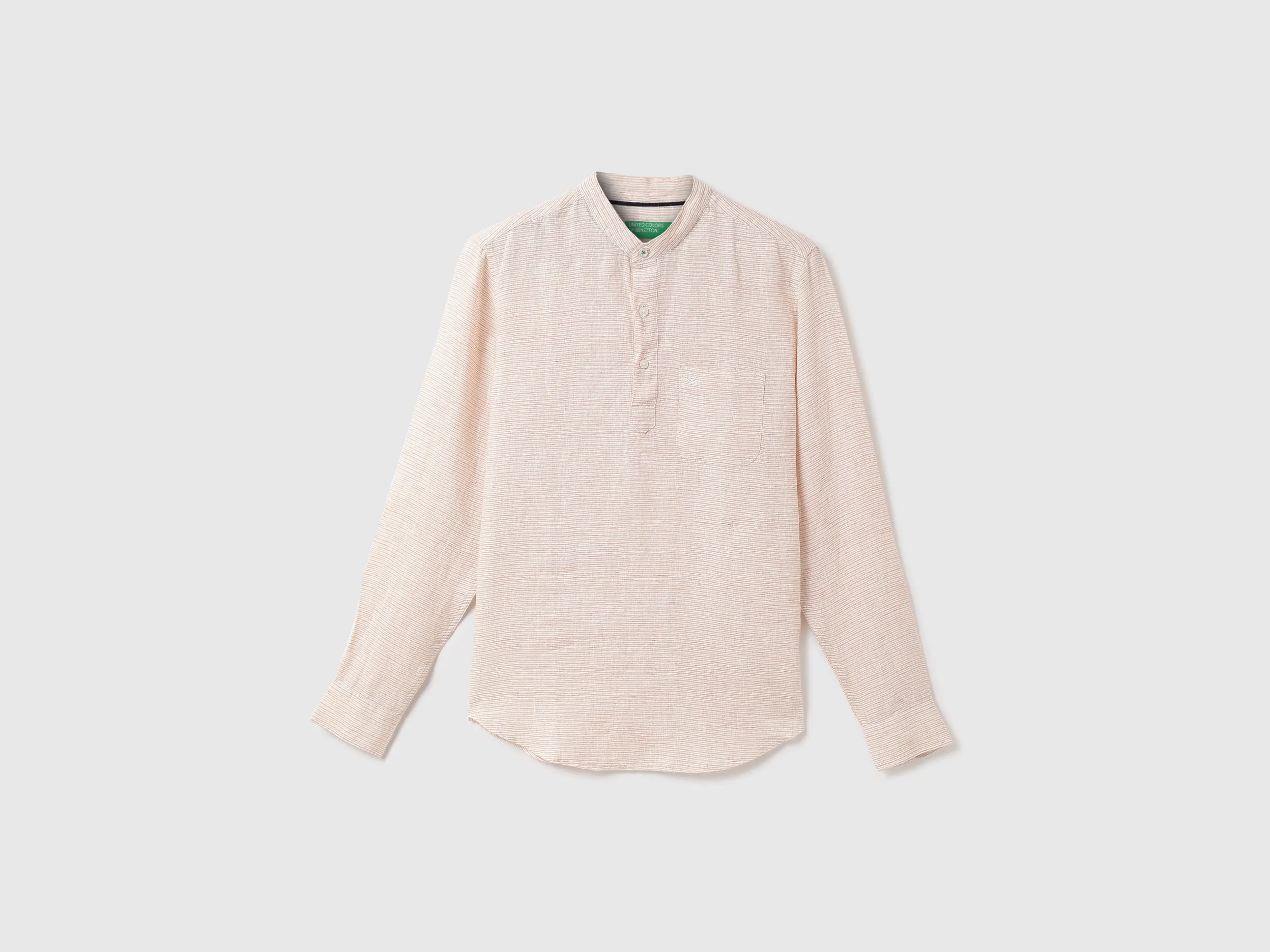 Men Striped Mandarin Collar Shirt