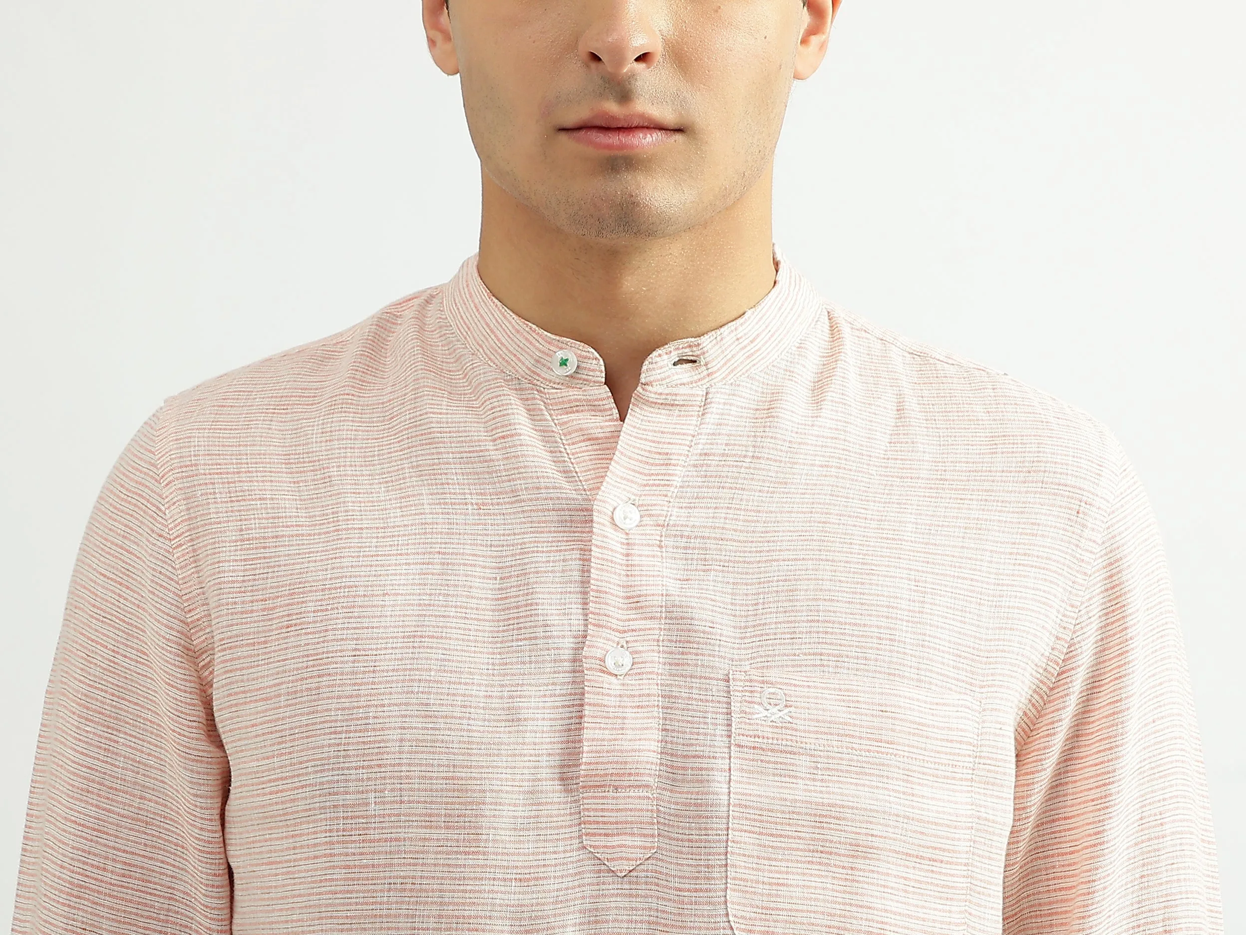 Men Striped Mandarin Collar Shirt