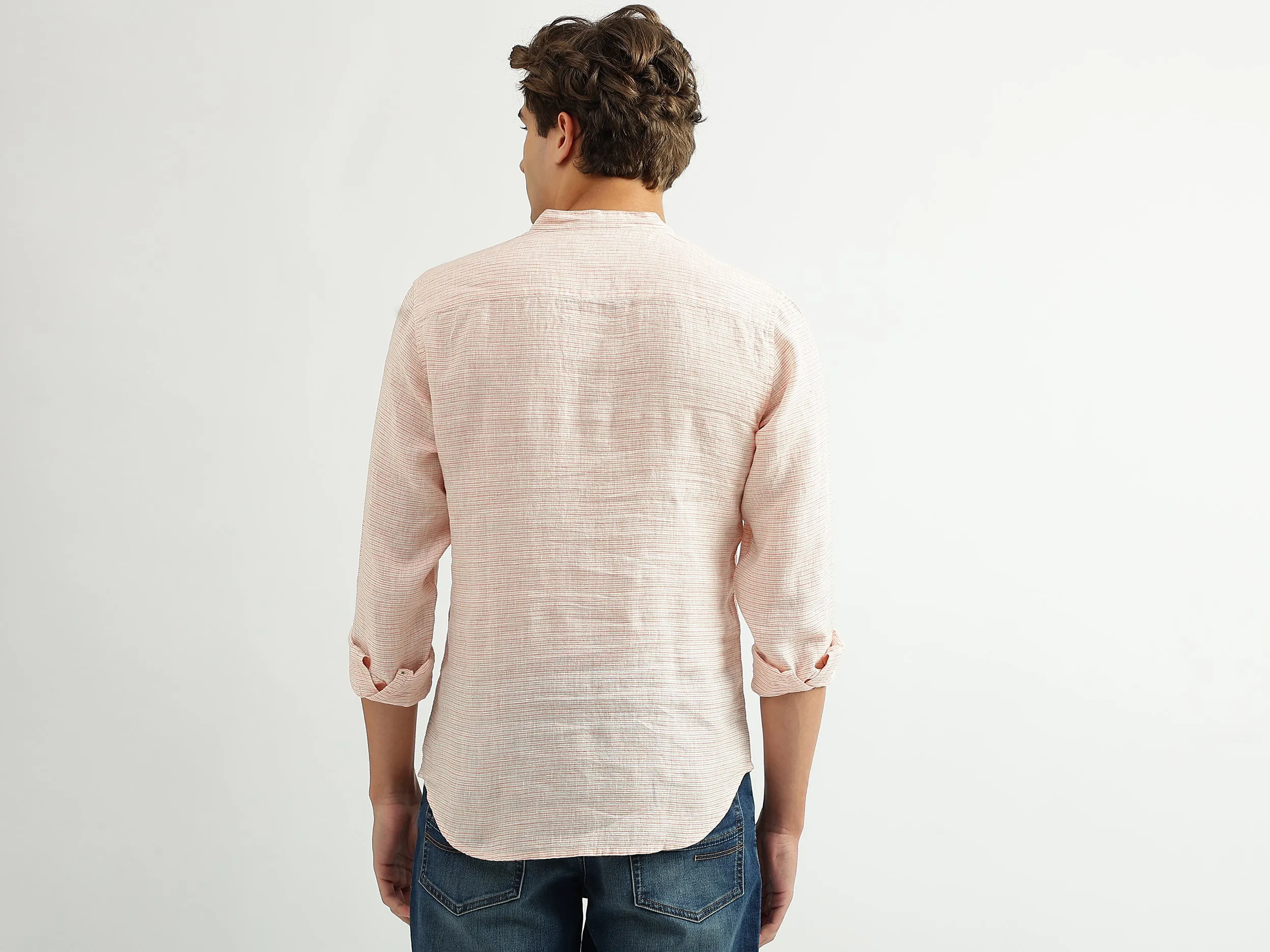 Men Striped Mandarin Collar Shirt