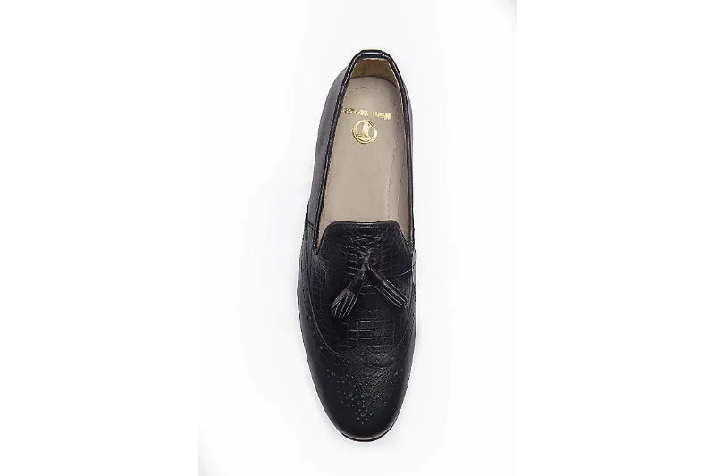 Men's Black Brogue Tassel Loafers Genuine Leather