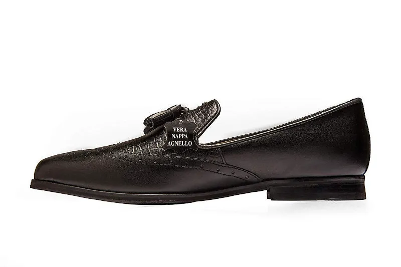 Men's Black Brogue Tassel Loafers Genuine Leather