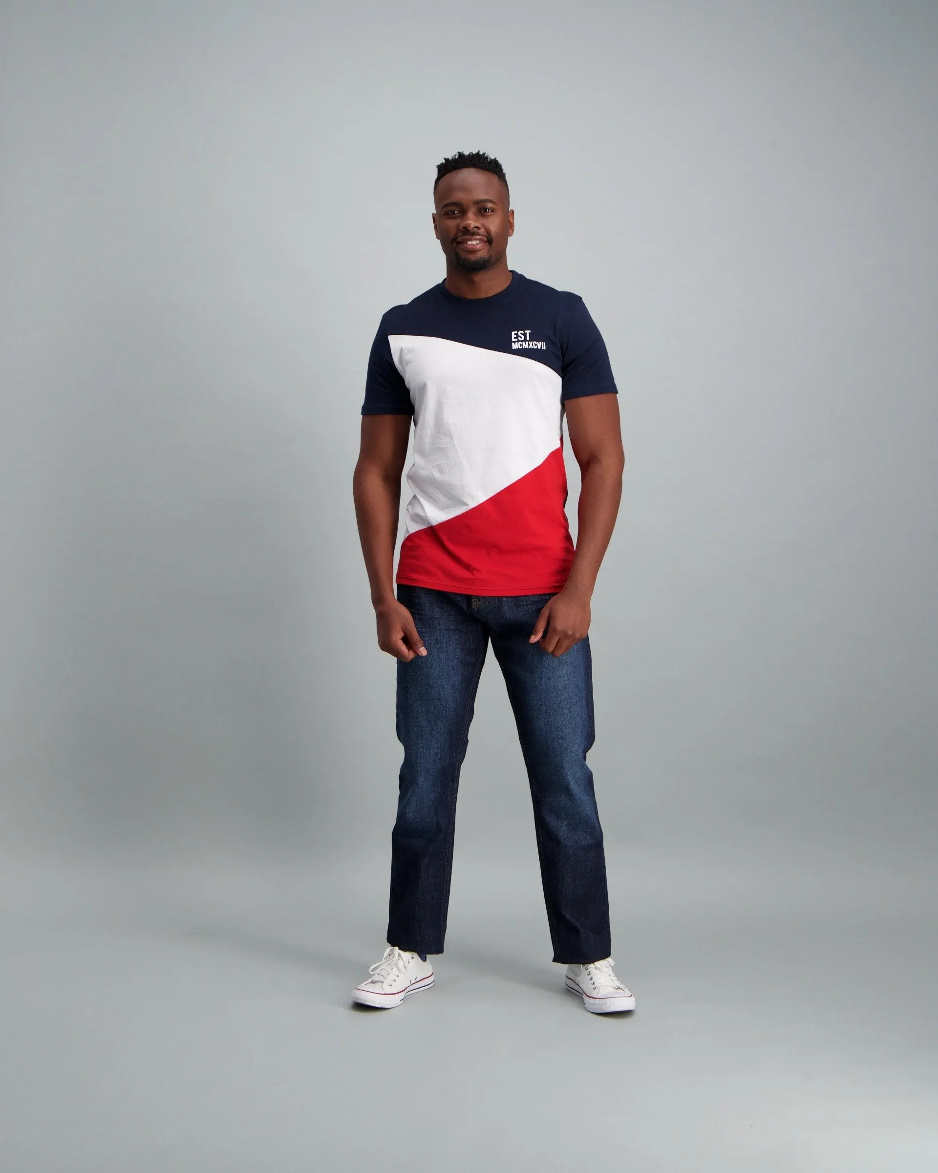 Men's Cut & Sew Colour Block T Shirt