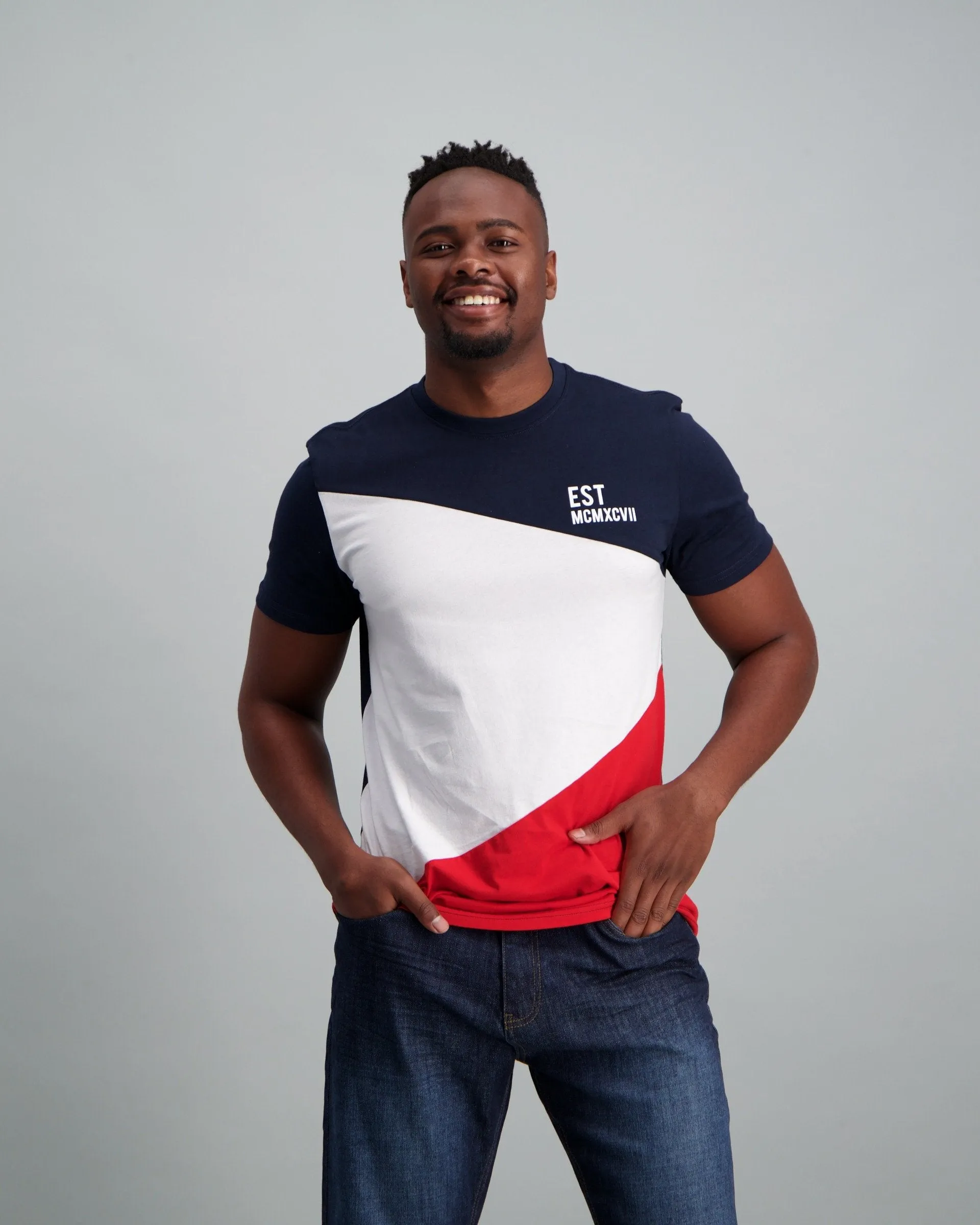 Men's Cut & Sew Colour Block T Shirt