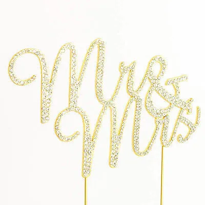 Mr and Mrs Script Gold Glitter Rhinestone Wedding Cake Topper