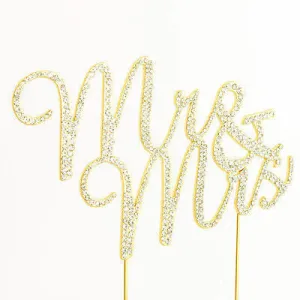 Mr and Mrs Script Gold Glitter Rhinestone Wedding Cake Topper