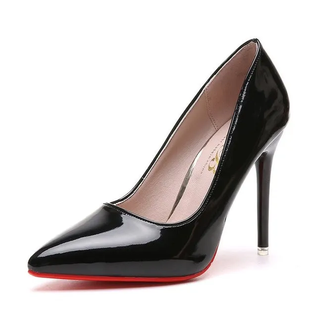 New Fashion High Heels Women Pumps Thin Heel Classic Sexy Prom Wedding Shoes Office Women Shoes Big Size 35-40 Leather