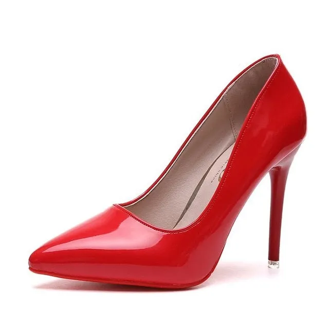 New Fashion High Heels Women Pumps Thin Heel Classic Sexy Prom Wedding Shoes Office Women Shoes Big Size 35-40 Leather