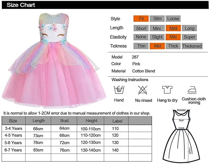 New in package! Beautiful Little Girls Unicorn Tulle Dress with headband & Birthday Girl Sash! Sz 6-7 Years!