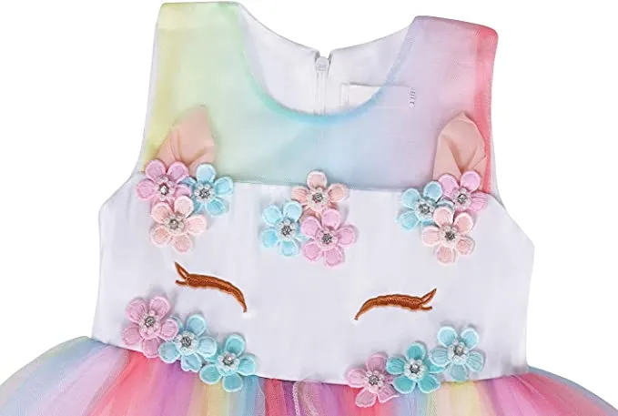 New in package! Beautiful Little Girls Unicorn Tulle Dress with headband & Birthday Girl Sash! Sz 6-7 Years!