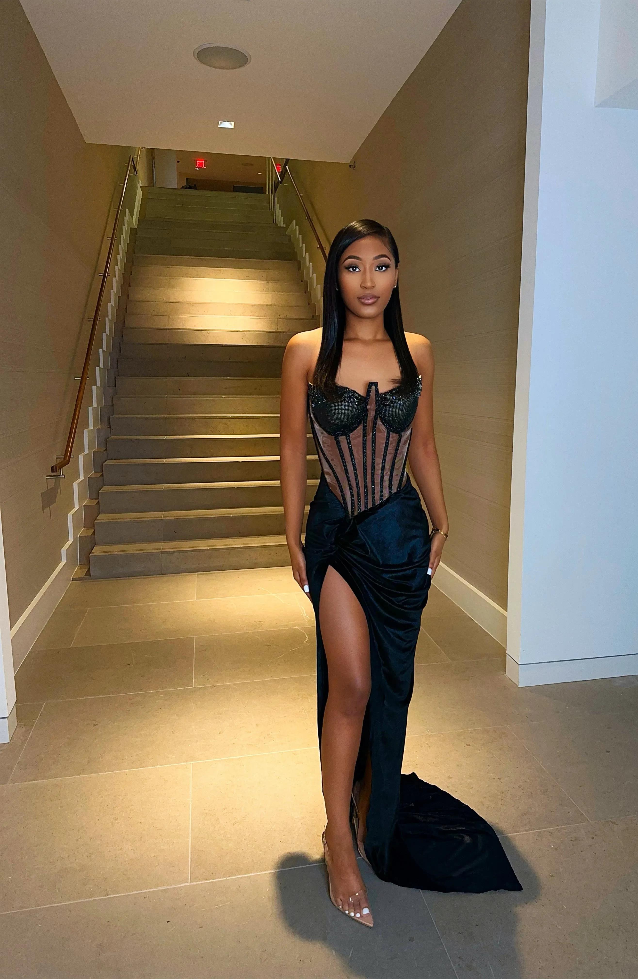 “Nia” Rhinestone Corset Gown w/ Crystal Detail