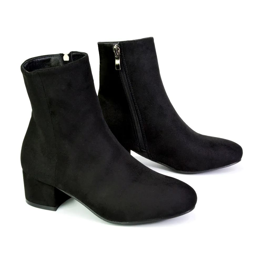 Nolan Winter Mid Block High Heel Ankle Boots With Inside Zip in Tan Synthetic Leather