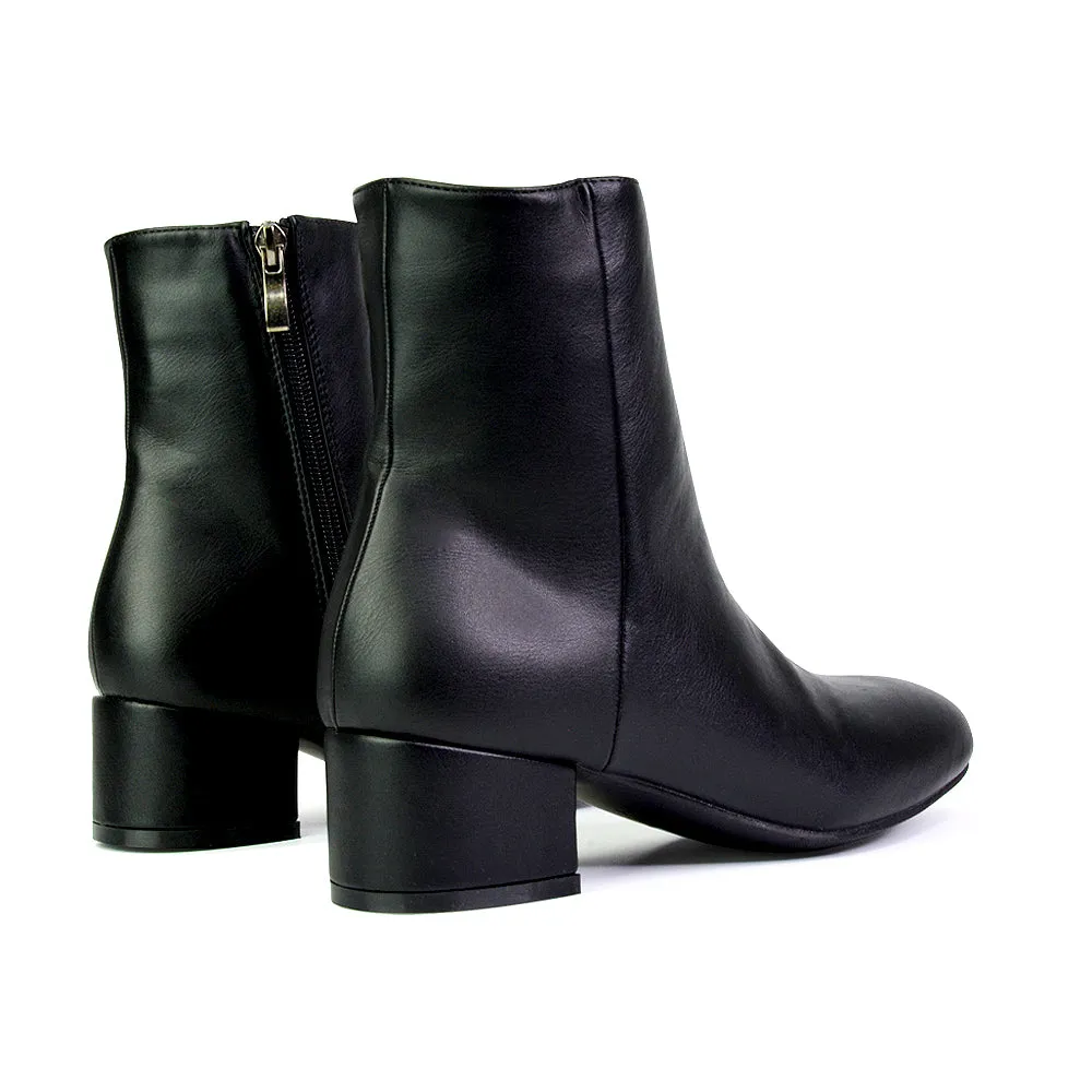 Nolan Winter Mid Block High Heel Ankle Boots With Inside Zip in Tan Synthetic Leather