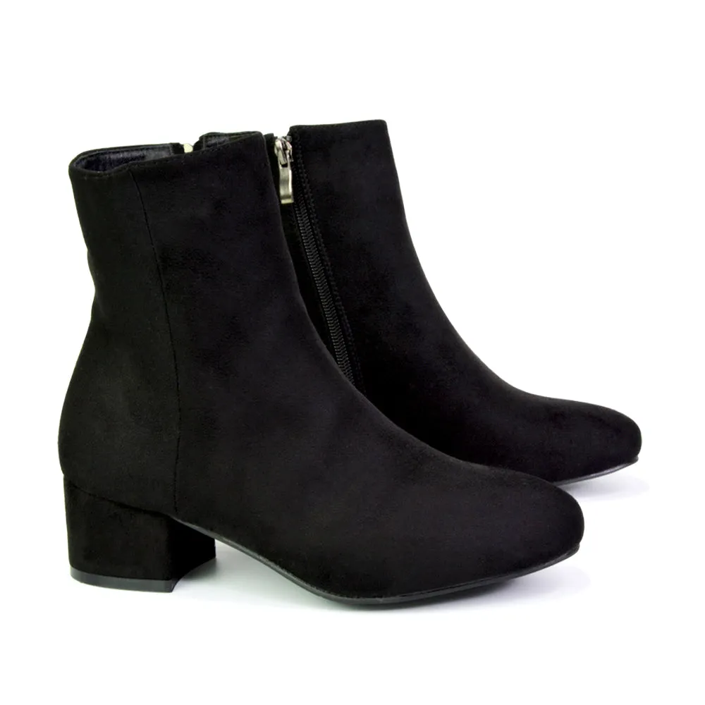 Nolan Winter Mid Block High Heel Ankle Boots With Inside Zip in Tan Synthetic Leather