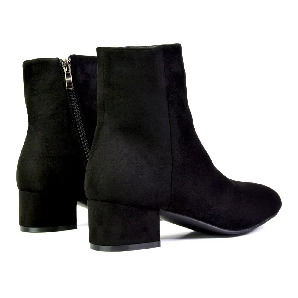 Nolan Winter Mid Block High Heel Ankle Boots With Inside Zip in Tan Synthetic Leather