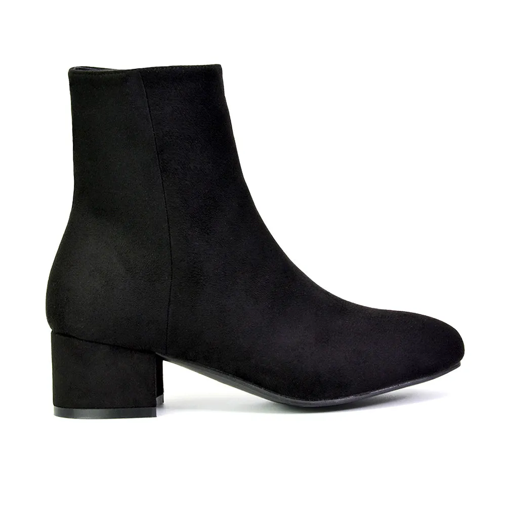 Nolan Winter Mid Block High Heel Ankle Boots With Inside Zip in Tan Synthetic Leather