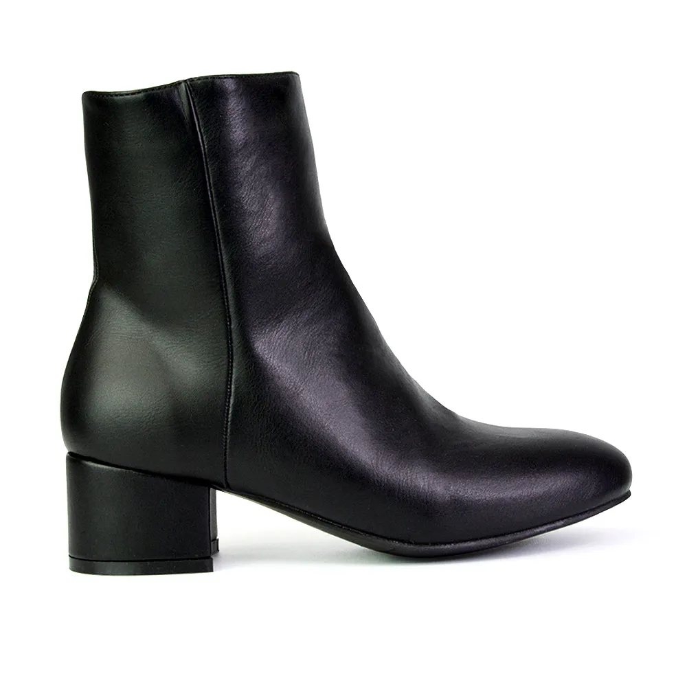 Nolan Winter Mid Block High Heel Ankle Boots With Inside Zip in Tan Synthetic Leather