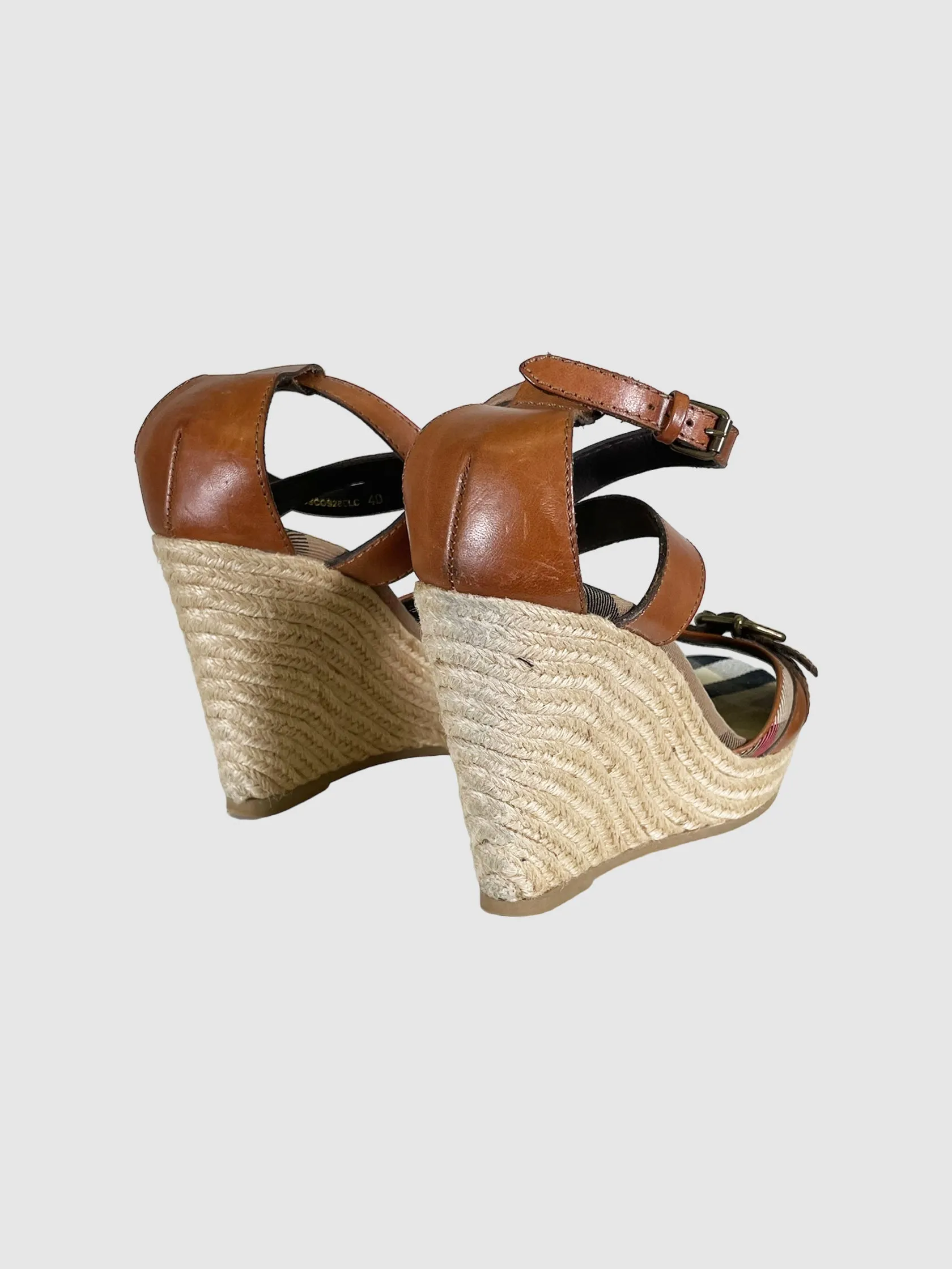Nova Check Canvas Espadrille Wedges - Size 40