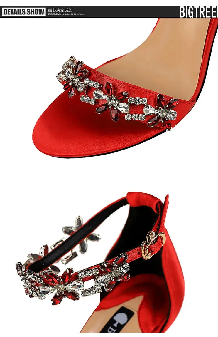 Open Toe Rhinestones Sandals Women New Designer Sexy High Heels Sandals Female Shoes Summer Heeled Sandals