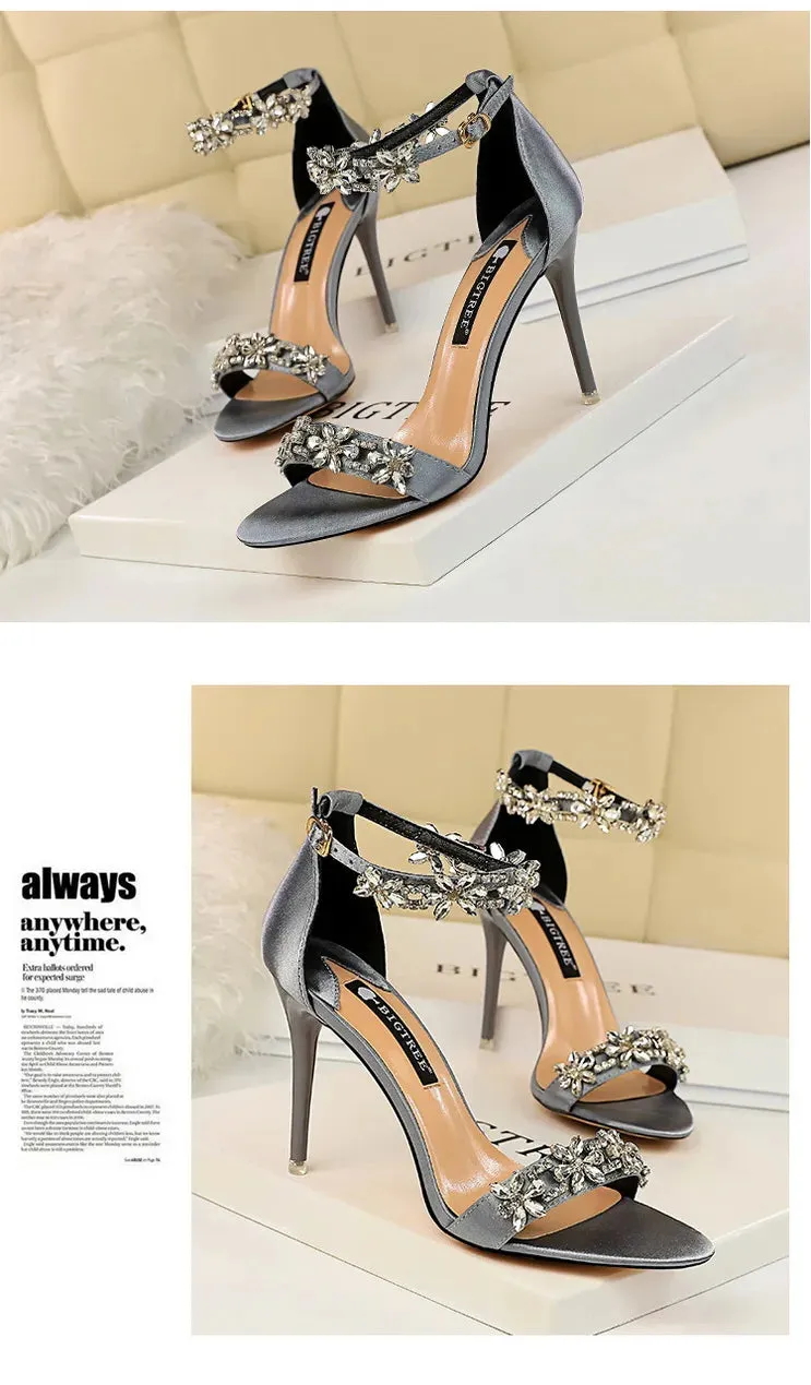 Open Toe Rhinestones Sandals Women New Designer Sexy High Heels Sandals Female Shoes Summer Heeled Sandals