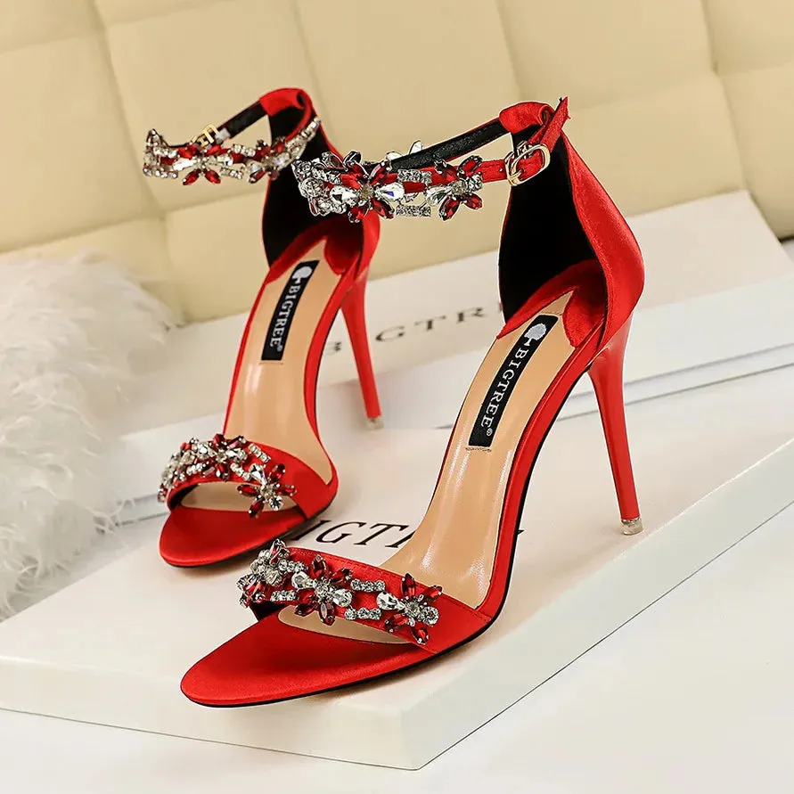 Open Toe Rhinestones Sandals Women New Designer Sexy High Heels Sandals Female Shoes Summer Heeled Sandals