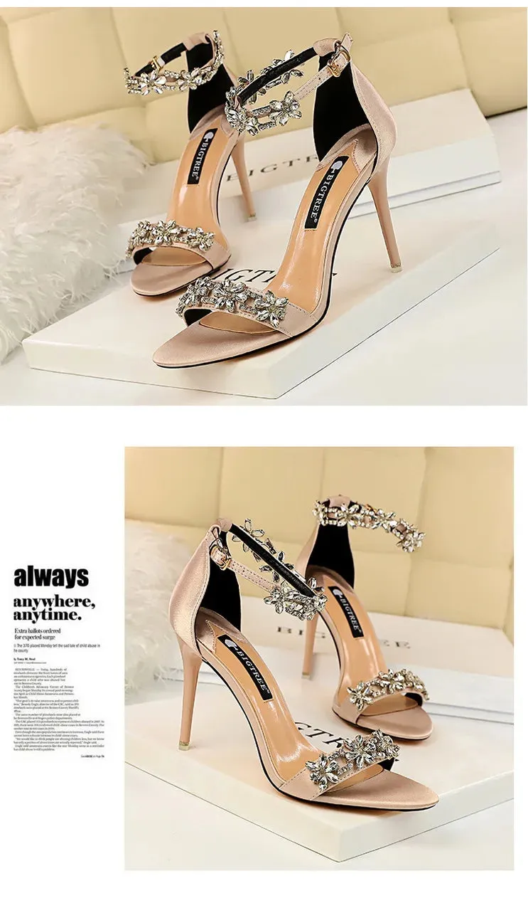 Open Toe Rhinestones Sandals Women New Designer Sexy High Heels Sandals Female Shoes Summer Heeled Sandals