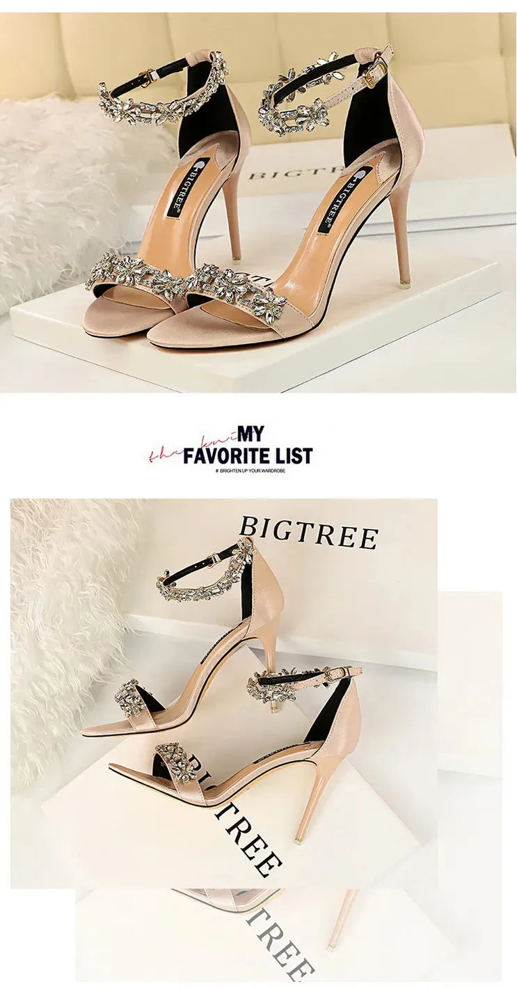 Open Toe Rhinestones Sandals Women New Designer Sexy High Heels Sandals Female Shoes Summer Heeled Sandals