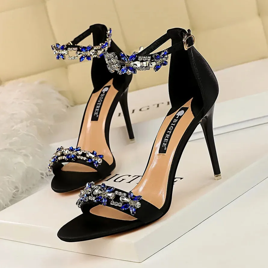 Open Toe Rhinestones Sandals Women New Designer Sexy High Heels Sandals Female Shoes Summer Heeled Sandals