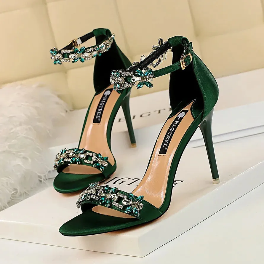 Open Toe Rhinestones Sandals Women New Designer Sexy High Heels Sandals Female Shoes Summer Heeled Sandals