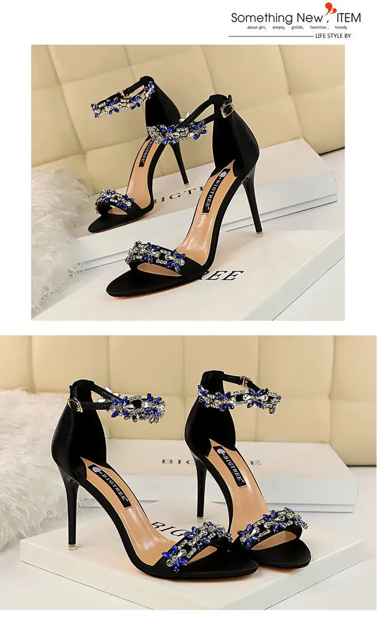Open Toe Rhinestones Sandals Women New Designer Sexy High Heels Sandals Female Shoes Summer Heeled Sandals