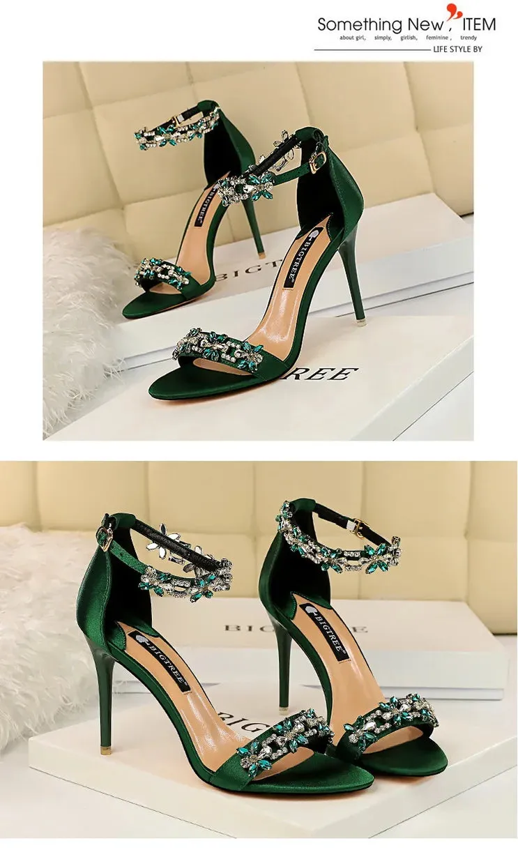 Open Toe Rhinestones Sandals Women New Designer Sexy High Heels Sandals Female Shoes Summer Heeled Sandals