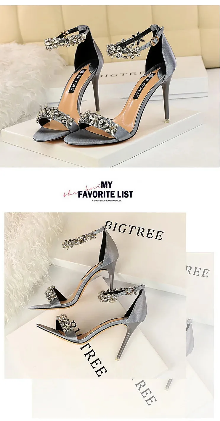 Open Toe Rhinestones Sandals Women New Designer Sexy High Heels Sandals Female Shoes Summer Heeled Sandals