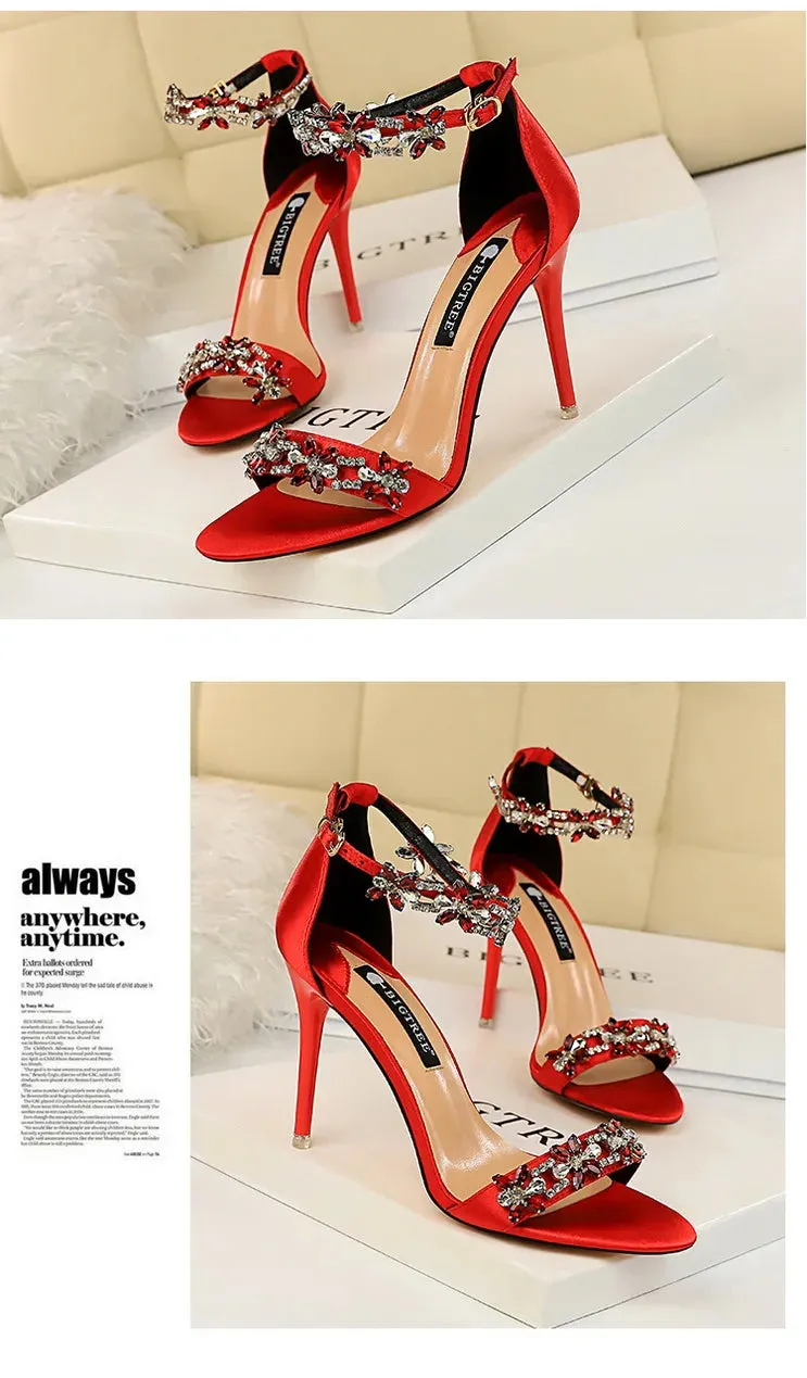 Open Toe Rhinestones Sandals Women New Designer Sexy High Heels Sandals Female Shoes Summer Heeled Sandals