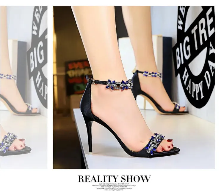 Open Toe Rhinestones Sandals Women New Designer Sexy High Heels Sandals Female Shoes Summer Heeled Sandals