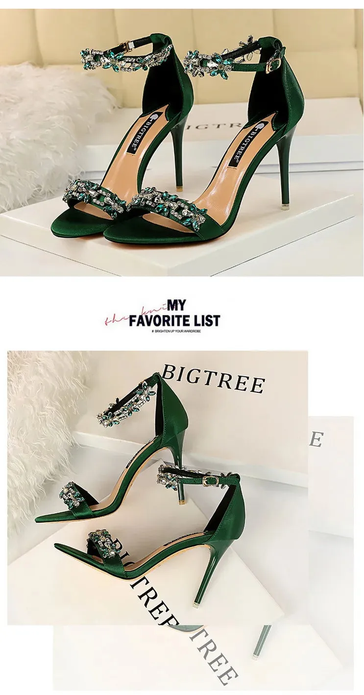 Open Toe Rhinestones Sandals Women New Designer Sexy High Heels Sandals Female Shoes Summer Heeled Sandals