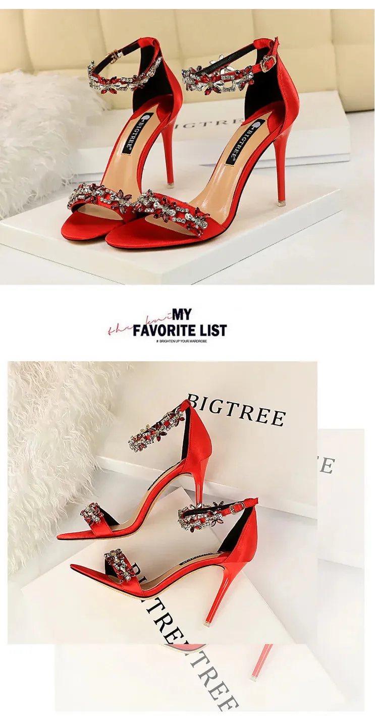 Open Toe Rhinestones Sandals Women New Designer Sexy High Heels Sandals Female Shoes Summer Heeled Sandals