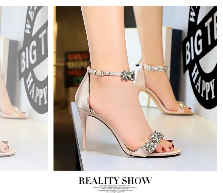 Open Toe Rhinestones Sandals Women New Designer Sexy High Heels Sandals Female Shoes Summer Heeled Sandals