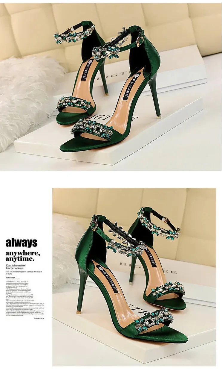 Open Toe Rhinestones Sandals Women New Designer Sexy High Heels Sandals Female Shoes Summer Heeled Sandals