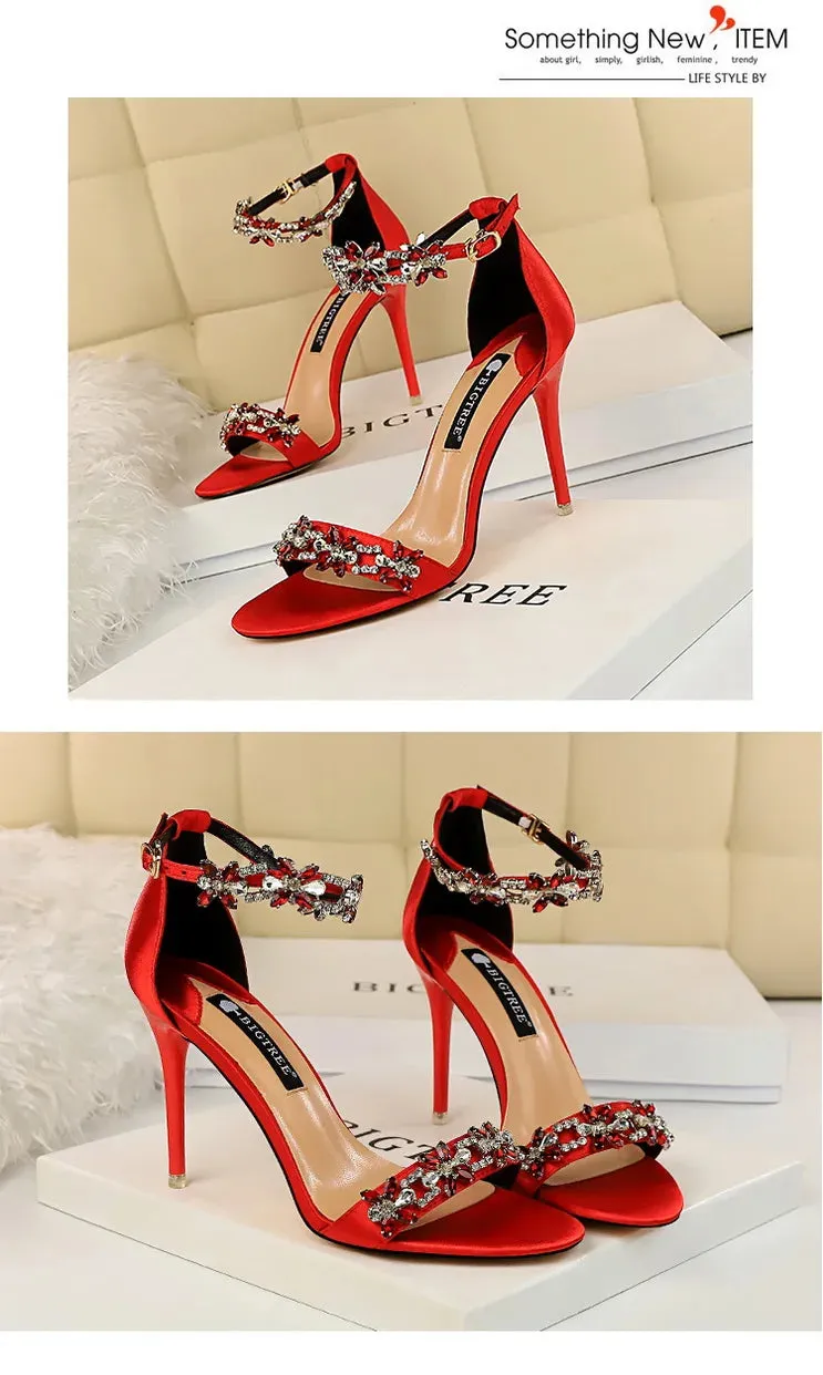 Open Toe Rhinestones Sandals Women New Designer Sexy High Heels Sandals Female Shoes Summer Heeled Sandals