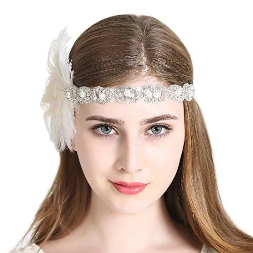 Peacock 1920s Flapper Headband Roaring 20s Headpieces Ivory
