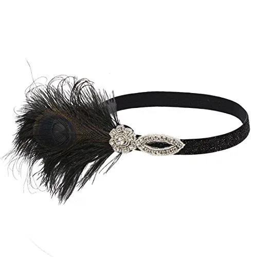 Peacock 1920s Gatsby Headpieces Black