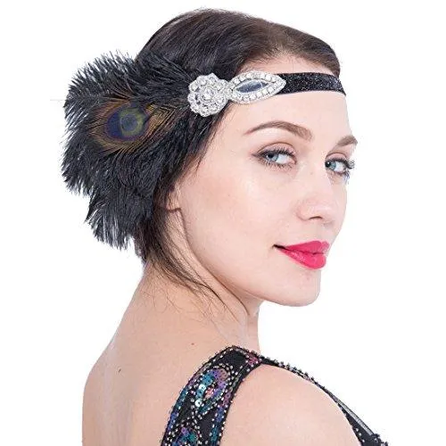 Peacock 1920s Gatsby Headpieces Black