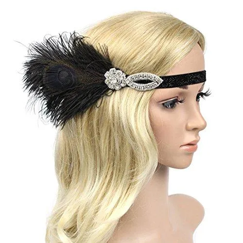 Peacock 1920s Gatsby Headpieces Black