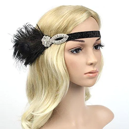 Peacock 1920s Gatsby Headpieces Black