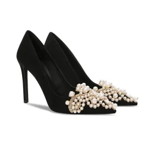 Pearl Decorated Rhinestone Pointy Toe Court Heels